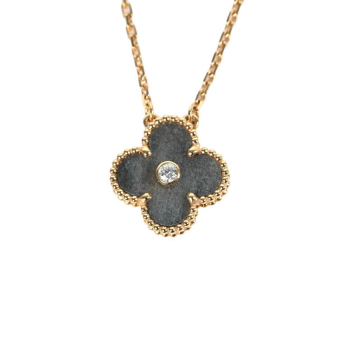【中古】Van Cleef&Arpels ヴァンクリーフ &アーペル K18PG オブシディアン ヴィンテージアルハンブラ ペンダントネックレス (箱、ギャランティ付き)
