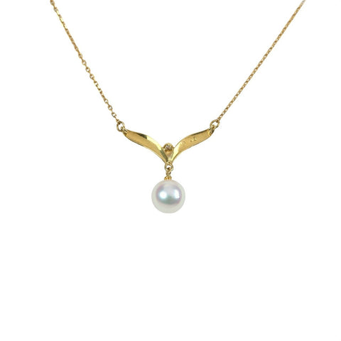 【中古】MIKIMOTO K18YG アコヤパールペンダントネックレス 7.3mm