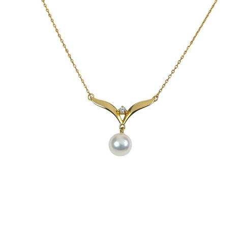 【中古】MIKIMOTO K18YG アコヤパールペンダントネックレス 7.3mm