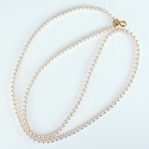 【中古】 MIKIMOTO ミキモト K18YG AKOYA PEARL アコヤパールネックレス 5.0 - 5.5mm 82cm 33.5g ONE PRICE
