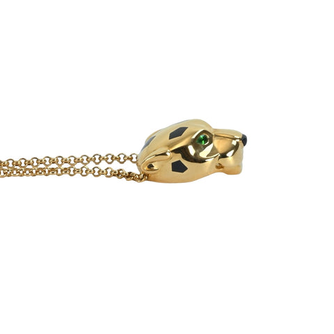 【中古】CARTIER カルティエ K18YG PANTHERE パンテール ドゥ カルティエ ツァボライト/オニキス/ブラックラッカー ネックレス 10.7g