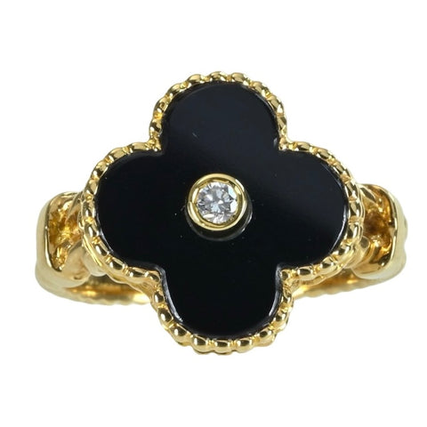 【中古】Van Cleef&Arpels ヴァンクリーフ&アーペル K18YG VINTAGE ALHAMBRA ヴィンテージアルハンブラ オニキスリング 旧型 4.9g #9