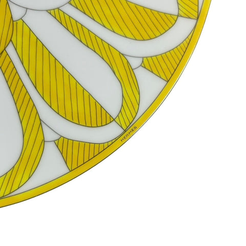 【未使用】 Hermes エルメス デザートプレート 〈ソレイユ・ドゥ・エルメス〉No2 2枚セット 食器 小物 ホワイト/イエロー ポーセン 未使用(展示品)