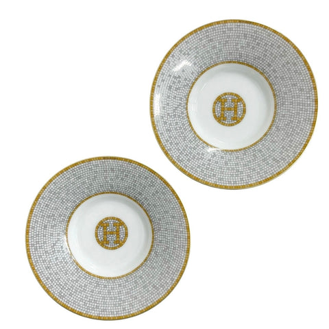 【未使用品】 Hermes エルメス コーヒーカップ&ソーサー 〈モザイク 24〉 ゴールド 小物 ホワイト/イエロー ポーセリン カップ 皿 食器 未使用(展示品)