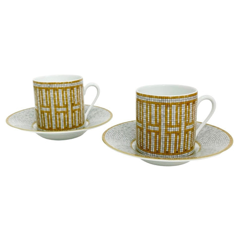 【未使用品】 Hermes エルメス コーヒーカップ&ソーサー 〈モザイク 24〉 ゴールド 小物 ホワイト/イエロー ポーセリン カップ 皿 食器 未使用(展示品)
