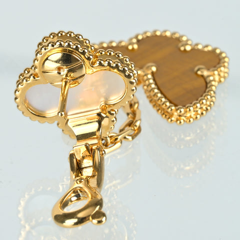 【新品未使用品】Van Cleef & Arpels ヴァンクリーフ&アーペル Lucky Alhambra Papillon 2 motifs ラッキーアルハンブラ 2モチーフイヤリング K18YG マザーオブパール/タイガーアイピアス 13.6g