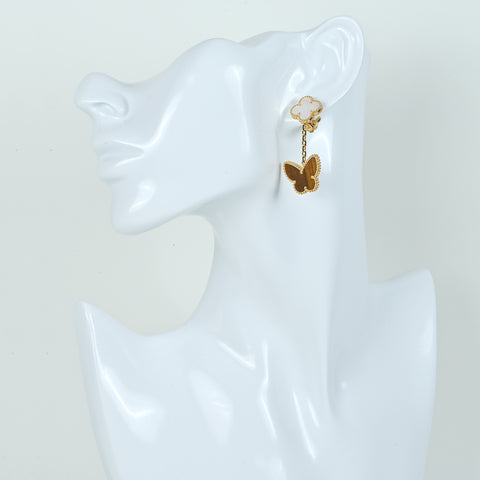 【新品未使用品】Van Cleef & Arpels ヴァンクリーフ&アーペル Lucky Alhambra Papillon 2 motifs ラッキーアルハンブラ 2モチーフイヤリング K18YG マザーオブパール/タイガーアイピアス 13.6g
