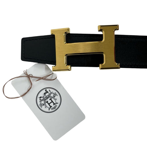 【新品未使用】 Hermes エルメス ベルト バックル《H》 小物 ブラック/グリメイヤー ボックスカーフ 新品未使用