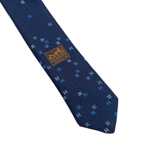 【新品未使用】 Hermes エルメス ネクタイ シルクタイ《スプレッドH》H339418T 02 ネクタイ マリン/ブルー・ロワ/シエル 絹100% 新品 8