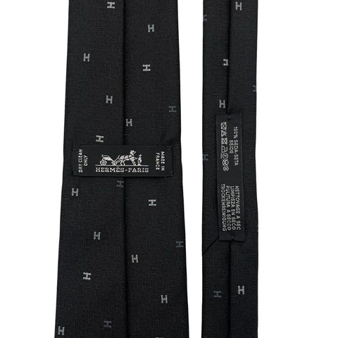 【新品未使用】 Hermes エルメス シルクタイ《スプレッドH》 H339418T 01 ネクタイ 黒/アントラシト/グリ・クレール シルク100% 新品 6