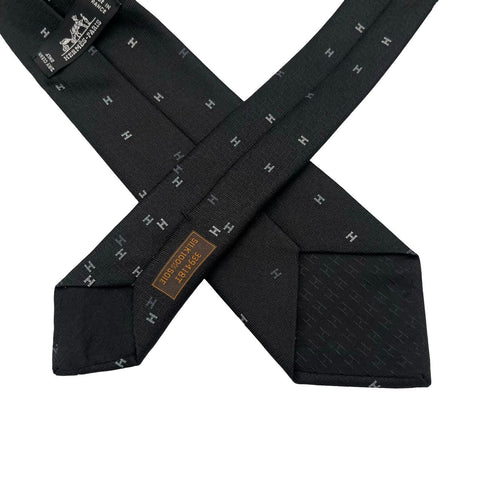 【新品未使用】 Hermes エルメス シルクタイ《スプレッドH》 H339418T 01 ネクタイ 黒/アントラシト/グリ・クレール シルク100% 新品 6