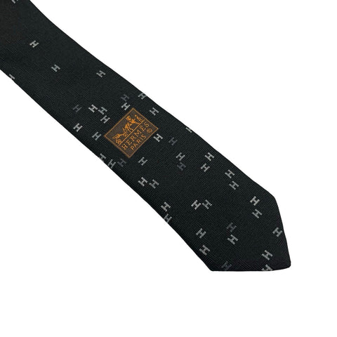 【新品未使用】 Hermes エルメス シルクタイ《スプレッドH》 H339418T 01 ネクタイ 黒/アントラシト/グリ・クレール シルク100% 新品 6