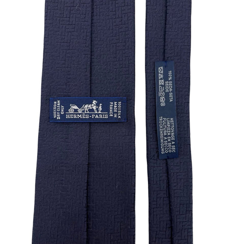 【新品未使用】 Hermes エルメス H織りタイ 《ファソネ H》 H036255T 02 ネクタイ マリン シルク 100% 新品 ④