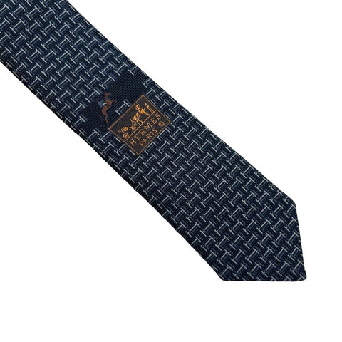 【新品未使用】 Hermes エルメス シルクタイ《カンテ》H336290T ネクタイ マリン、グレー系 絹100% 新品①