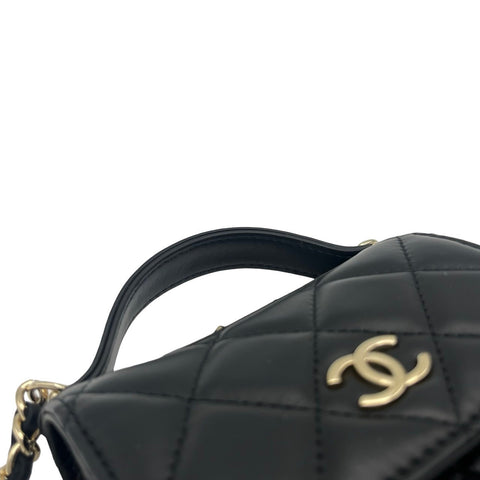 【中古】 CHANEL シャネル CHAINWALLET チェーンウォレット がま口 ランダム番(2021年~) ブラック カーフスキン 中古USED バッグ