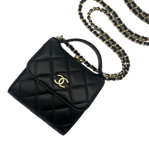 【中古】 CHANEL シャネル CHAINWALLET チェーンウォレット がま口 ランダム番(2021年~) ブラック カーフスキン 中古USED バッグ