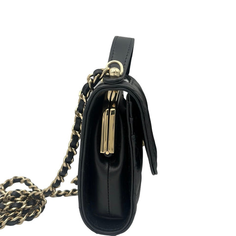 【中古】 CHANEL シャネル CHAINWALLET チェーンウォレット がま口 ランダム番(2021年~) ブラック カーフスキン 中古USED バッグ