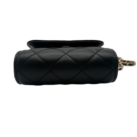 【中古】 CHANEL シャネル CHAINWALLET チェーンウォレット がま口 ランダム番(2021年~) ブラック カーフスキン 中古USED バッグ