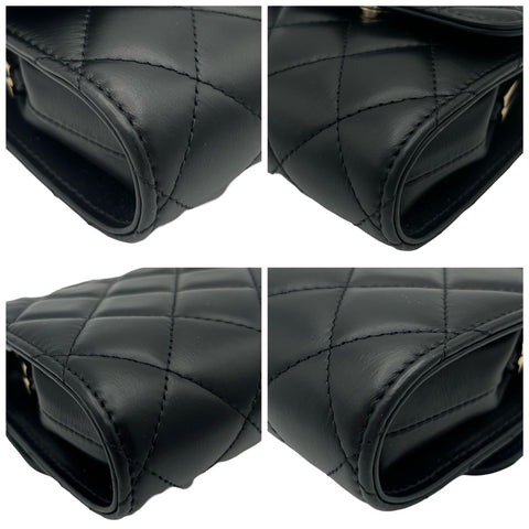 【中古】 CHANEL シャネル CHAINWALLET チェーンウォレット がま口 ランダム番(2021年~) ブラック カーフスキン 中古USED バッグ