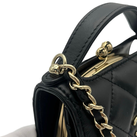 【中古】 CHANEL シャネル CHAINWALLET チェーンウォレット がま口 ランダム番(2021年~) ブラック カーフスキン 中古USED バッグ