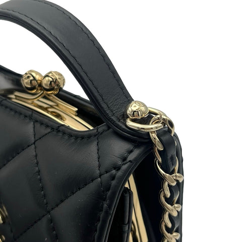 【中古】 CHANEL シャネル CHAINWALLET チェーンウォレット がま口 ランダム番(2021年~) ブラック カーフスキン 中古USED バッグ