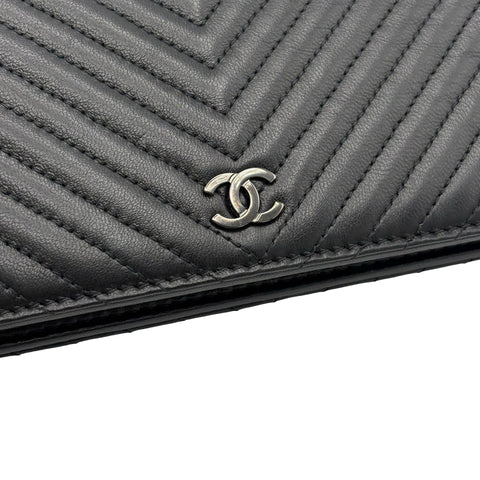 【中古】 CHANEL シャネル SO BLACK V WALLET Vステッチ 長財布 小物 ブラック ラムスキン 中古