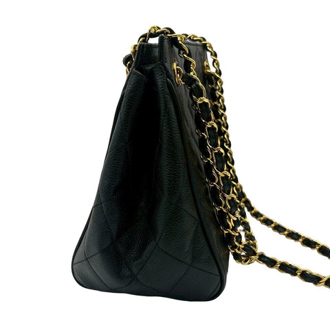 【中古】 CHANEL シャネル VINTAGE CHAINSHOULDER チェーンショルダーバッグ ヴィンテージ 3番台(1995年) ブラック キャビアスキン 中古 USED バッグ