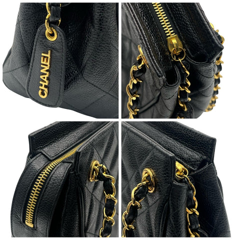 【中古】 CHANEL シャネル VINTAGE CHAINSHOULDER チェーンショルダーバッグ ヴィンテージ 3番台(1995年) ブラック キャビアスキン 中古 USED バッグ