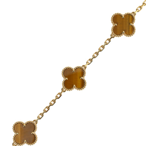 【未使用品】Van Cleef&Arpels ヴァンクリーフ&アーペル K18YG ヴィンテージ アルハンブラ ブレスレット、5モチーフ タイガーズアイ ブレスレット 11.6g