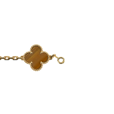 【未使用品】Van Cleef&Arpels ヴァンクリーフ&アーペル K18YG ヴィンテージ アルハンブラ ブレスレット、5モチーフ タイガーズアイ ブレスレット 11.6g
