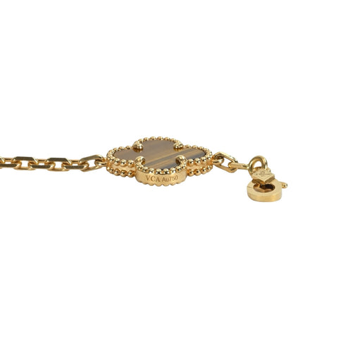 【未使用品】Van Cleef&Arpels ヴァンクリーフ&アーペル K18YG ヴィンテージ アルハンブラ ブレスレット、5モチーフ タイガーズアイ ブレスレット 11.6g
