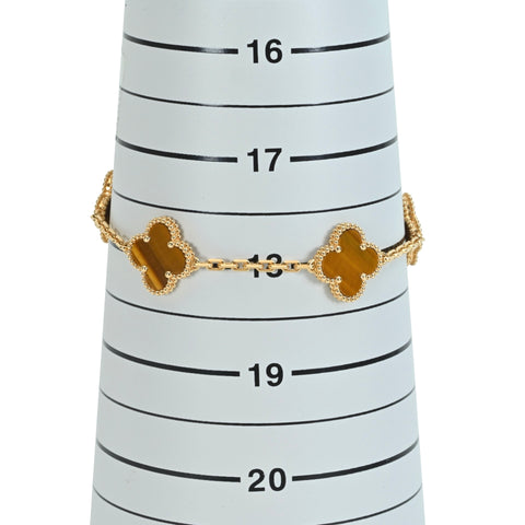 【未使用品】Van Cleef&Arpels ヴァンクリーフ&アーペル K18YG ヴィンテージ アルハンブラ ブレスレット、5モチーフ タイガーズアイ ブレスレット 11.6g