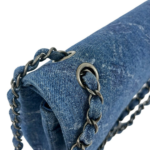 【中古】 CHANEL シャネル WFLAP SHOULDERBAG Wフラップ ショルダーバッグ 28番台(2019年) ブルー DENIM 中古 ダブルフラップ バッグ