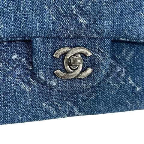 【中古】 CHANEL シャネル WFLAP SHOULDERBAG Wフラップ ショルダーバッグ 28番台(2019年) ブルー DENIM 中古 ダブルフラップ バッグ