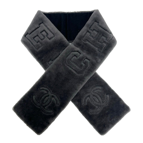 【中古】 CHANEL シャネル MOUTON MUFFLER ムートンマフラー 小物 グレー ムートン マフラー