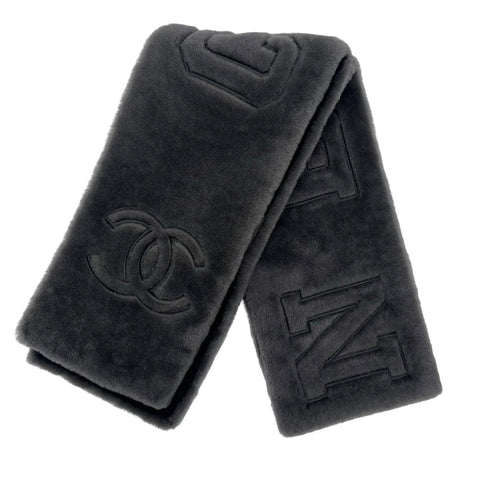 【中古】 CHANEL シャネル MOUTON MUFFLER ムートンマフラー 小物 グレー ムートン マフラー