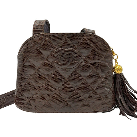 【中古】 CHANEL シャネル SHOULDERBAG リザードショルダーバッグ 2番台(1993‐1994年) ブラウン リザード ヴィンテージ 中古 USED バッグ
