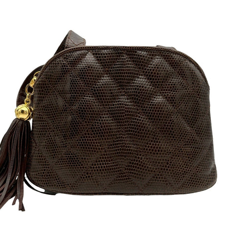 【中古】 CHANEL シャネル SHOULDERBAG リザードショルダーバッグ 2番台(1993‐1994年) ブラウン リザード ヴィンテージ 中古 USED バッグ