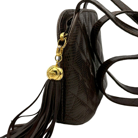 【中古】 CHANEL シャネル SHOULDERBAG リザードショルダーバッグ 2番台(1993‐1994年) ブラウン リザード ヴィンテージ 中古 USED バッグ