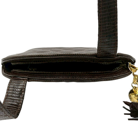 【中古】 CHANEL シャネル SHOULDERBAG リザードショルダーバッグ 2番台(1993‐1994年) ブラウン リザード ヴィンテージ 中古 USED バッグ