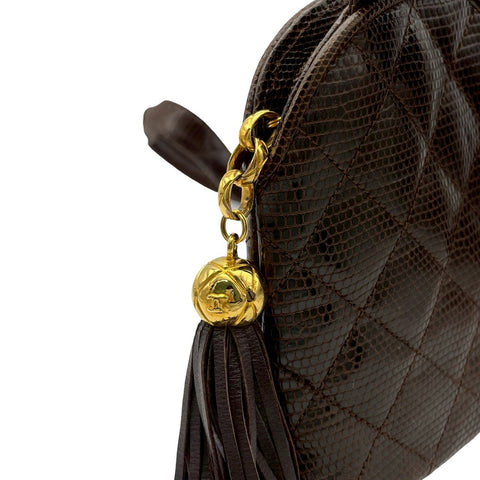 【中古】 CHANEL シャネル SHOULDERBAG リザードショルダーバッグ 2番台(1993‐1994年) ブラウン リザード ヴィンテージ 中古 USED バッグ