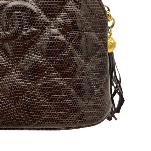 【中古】 CHANEL シャネル SHOULDERBAG リザードショルダーバッグ 2番台(1993‐1994年) ブラウン リザード ヴィンテージ 中古 USED バッグ