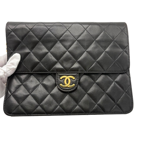 【中古】 CHANEL シャネル PUSHLOCKSHOULDERBAG プッシュロック ショルダーバッグ 5番台(1999‐2000年) ブラック ラムスキン 中古 USED バッグ