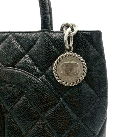 【中古】 CHANEL シャネル  復刻トート ハンドバッグ ヴィンテージ 5番台(1999-2000年) ブラック キャビアスキン 中古 USED バッグ