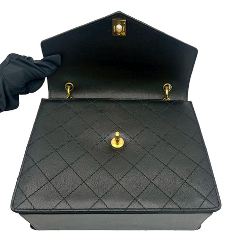 【中古】 CHANEL シャネル MATELASSE HANDBAG マトラッセハンドバッグ ハンドバッグ 5番台(1999-2000年) ブラック キャビアスキン ヴィンテージ 中古 USED バッグ