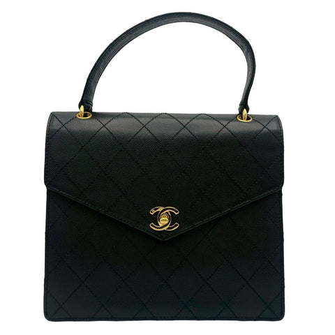 【中古】 CHANEL シャネル MATELASSE HANDBAG マトラッセハンドバッグ ハンドバッグ 5番台(1999-2000年) ブラック キャビアスキン ヴィンテージ 中古 USED バッグ