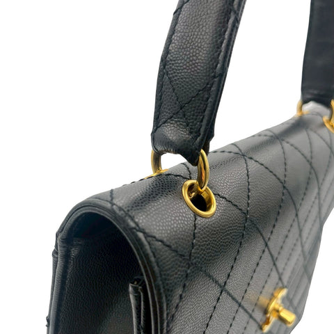 【中古】 CHANEL シャネル MATELASSE HANDBAG マトラッセハンドバッグ ハンドバッグ 5番台(1999-2000年) ブラック キャビアスキン ヴィンテージ 中古 USED バッグ