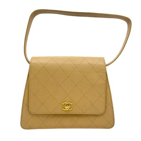 【中古】 CHANEL シャネル MATELASSE HANDBAG マトラッセハンドバッグ ショルダーバッグ 5番台(1999-2000年) ベージュ系 キャビアスキン ヴィンテージ 中古 USED バッグ