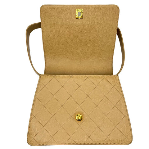 【中古】 CHANEL シャネル MATELASSE HANDBAG マトラッセハンドバッグ ショルダーバッグ 5番台(1999-2000年) ベージュ系 キャビアスキン ヴィンテージ 中古 USED バッグ
