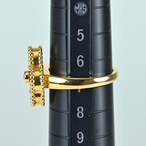 【中古】Van Cleef & Arpels K18YG VINTAGE ALHAMBRA ヴィンテージアルハンブラ オニキス ダイヤモンドリング #47 Box カード 5.3g